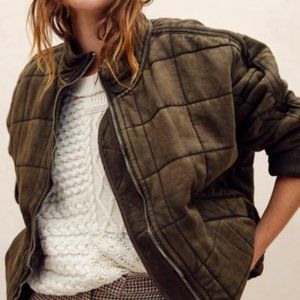 Free people DOLMAN QUILTED KNIT JACKET - DUSTED MILITARY size large